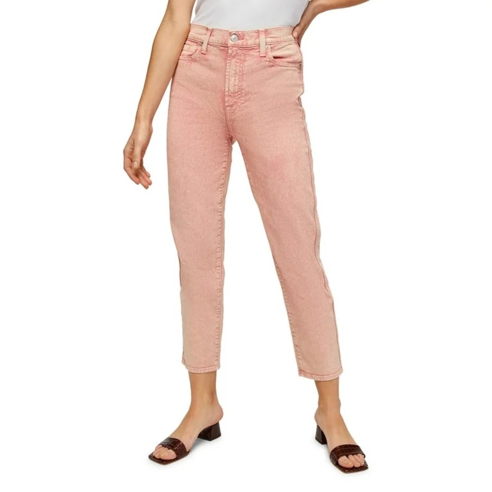 7 FOR ALL MANKIND HIGH WAIST CROPPED STRAIGHT JEANS STONE WASHED